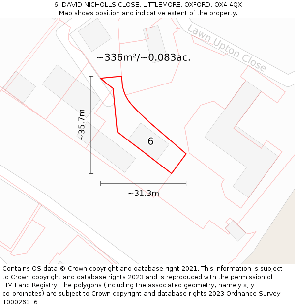 6, DAVID NICHOLLS CLOSE, LITTLEMORE, OXFORD, OX4 4QX: Plot and title map