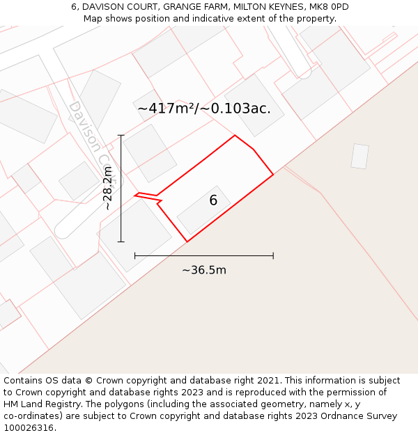 6, DAVISON COURT, GRANGE FARM, MILTON KEYNES, MK8 0PD: Plot and title map