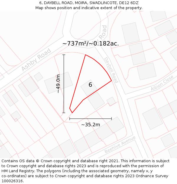 6, DAYBELL ROAD, MOIRA, SWADLINCOTE, DE12 6DZ: Plot and title map