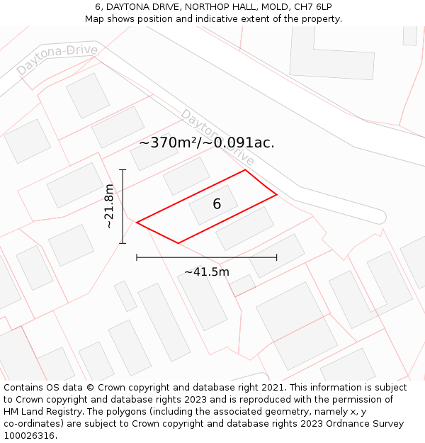 6, DAYTONA DRIVE, NORTHOP HALL, MOLD, CH7 6LP: Plot and title map