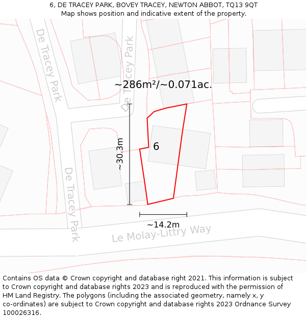 6, DE TRACEY PARK, BOVEY TRACEY, NEWTON ABBOT, TQ13 9QT: Plot and title map