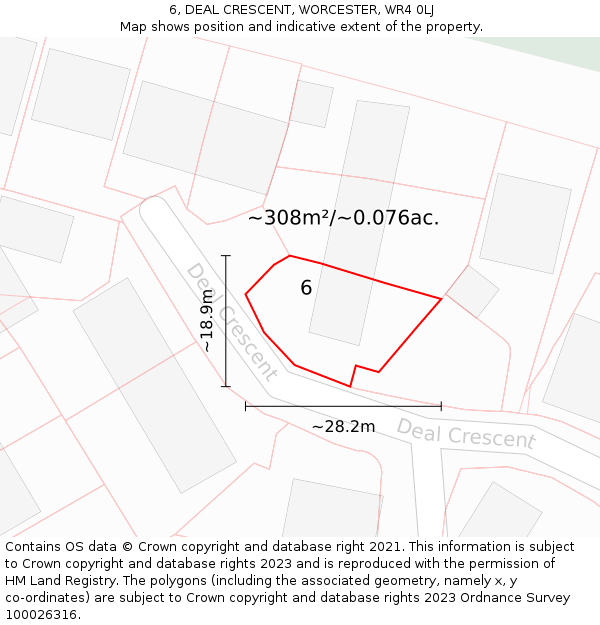 6, DEAL CRESCENT, WORCESTER, WR4 0LJ: Plot and title map