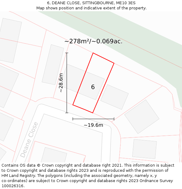 6, DEANE CLOSE, SITTINGBOURNE, ME10 3ES: Plot and title map