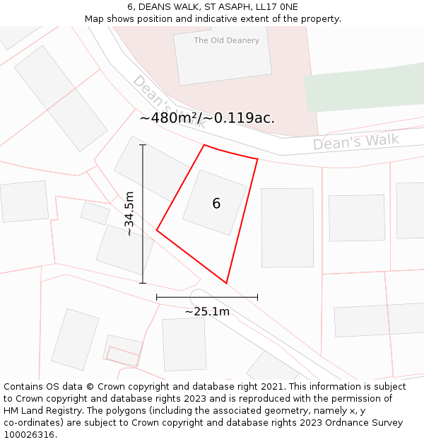 6, DEANS WALK, ST ASAPH, LL17 0NE: Plot and title map