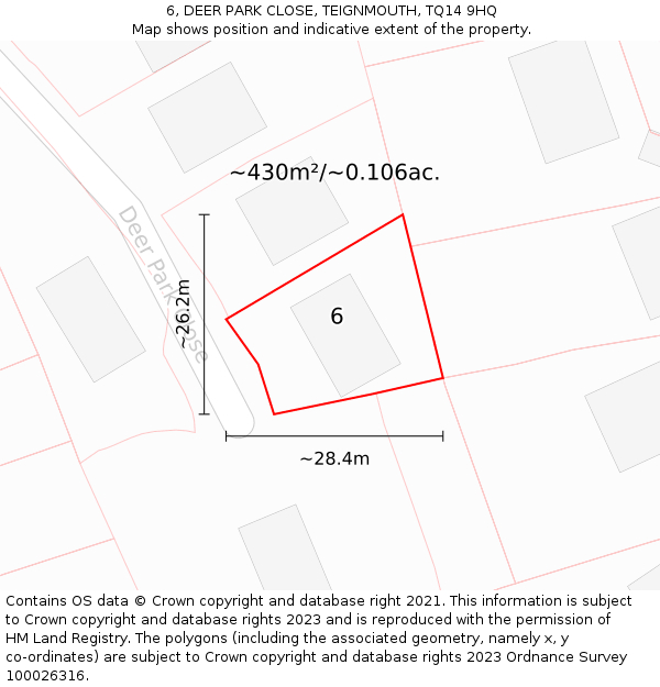 6, DEER PARK CLOSE, TEIGNMOUTH, TQ14 9HQ: Plot and title map