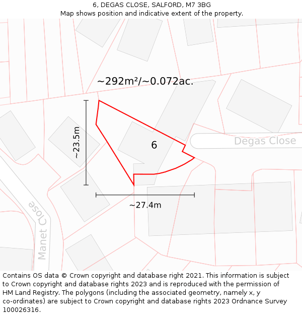 6, DEGAS CLOSE, SALFORD, M7 3BG: Plot and title map