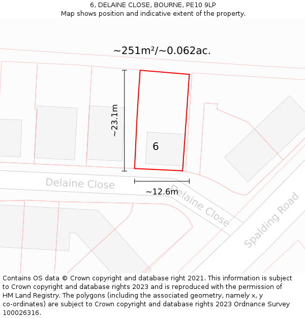 6, DELAINE CLOSE, BOURNE, PE10 9LP: Plot and title map