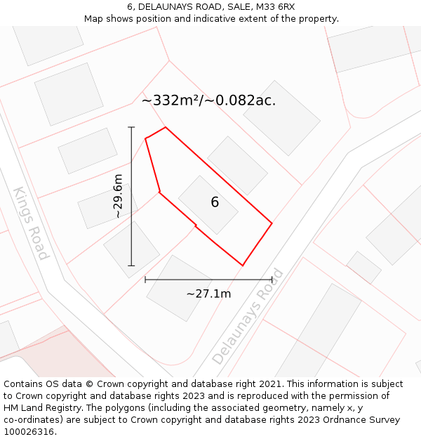 6, DELAUNAYS ROAD, SALE, M33 6RX: Plot and title map