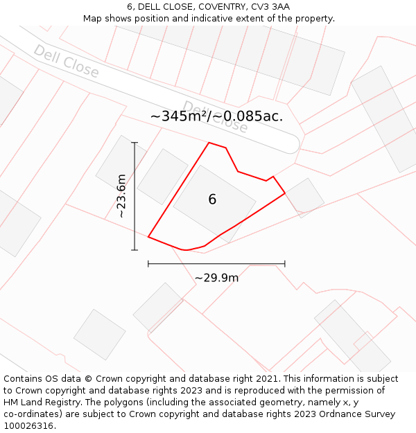 6, DELL CLOSE, COVENTRY, CV3 3AA: Plot and title map