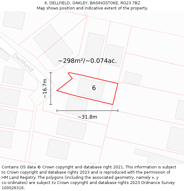 6, DELLFIELD, OAKLEY, BASINGSTOKE, RG23 7BZ: Plot and title map