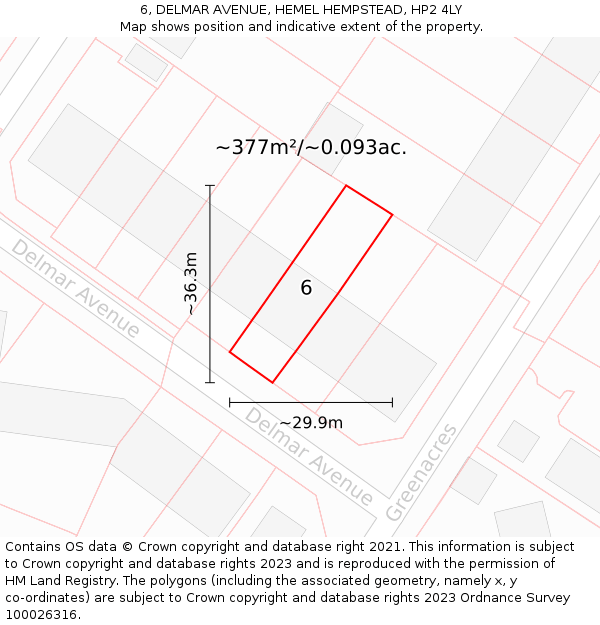 6, DELMAR AVENUE, HEMEL HEMPSTEAD, HP2 4LY: Plot and title map