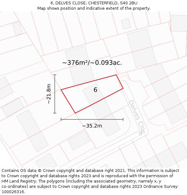 6, DELVES CLOSE, CHESTERFIELD, S40 2BU: Plot and title map