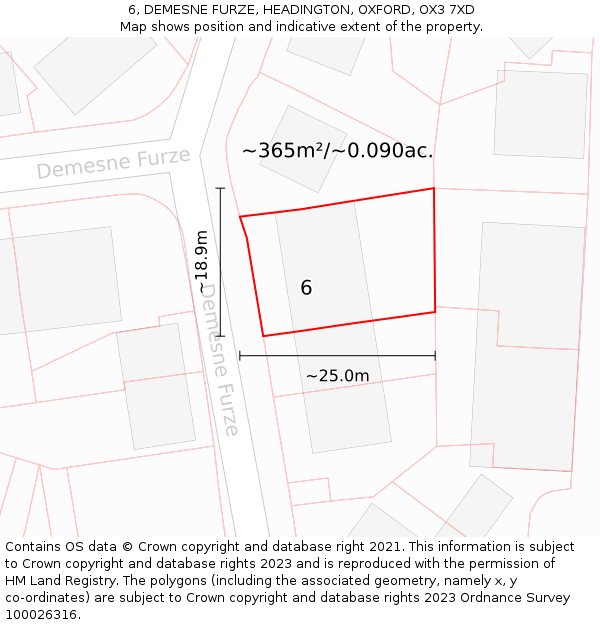 6, DEMESNE FURZE, HEADINGTON, OXFORD, OX3 7XD: Plot and title map