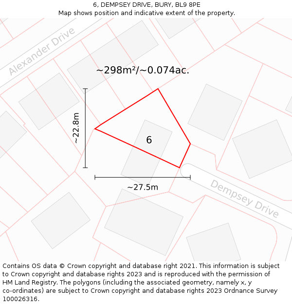 6, DEMPSEY DRIVE, BURY, BL9 8PE: Plot and title map