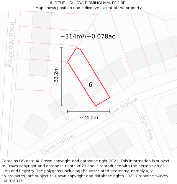 6, DENE HOLLOW, BIRMINGHAM, B13 0EL: Plot and title map