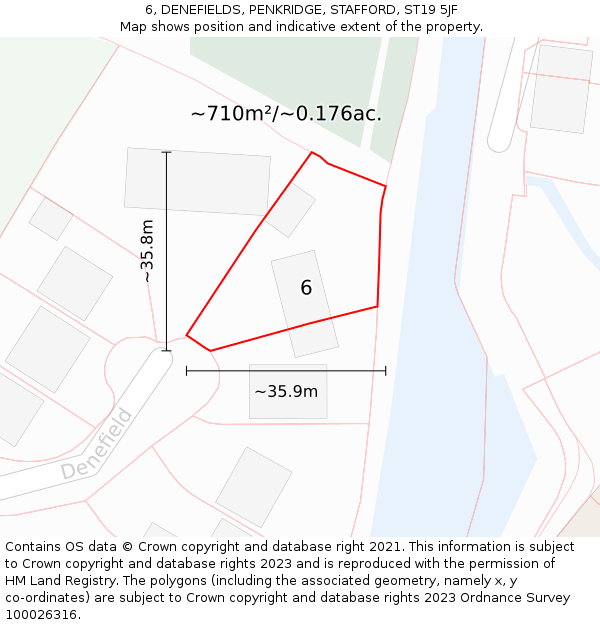 6, DENEFIELDS, PENKRIDGE, STAFFORD, ST19 5JF: Plot and title map