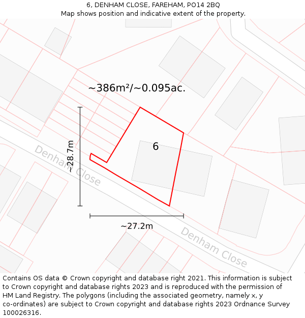 6, DENHAM CLOSE, FAREHAM, PO14 2BQ: Plot and title map