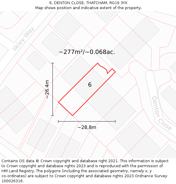 6, DENTON CLOSE, THATCHAM, RG19 3YX: Plot and title map