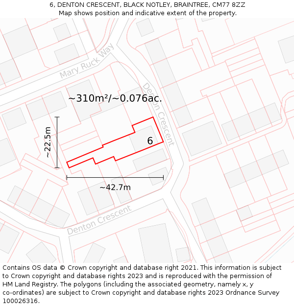 6, DENTON CRESCENT, BLACK NOTLEY, BRAINTREE, CM77 8ZZ: Plot and title map