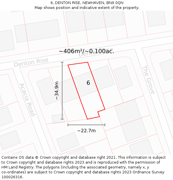 6, DENTON RISE, NEWHAVEN, BN9 0QN: Plot and title map