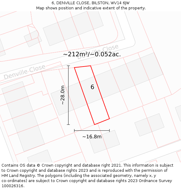 6, DENVILLE CLOSE, BILSTON, WV14 6JW: Plot and title map