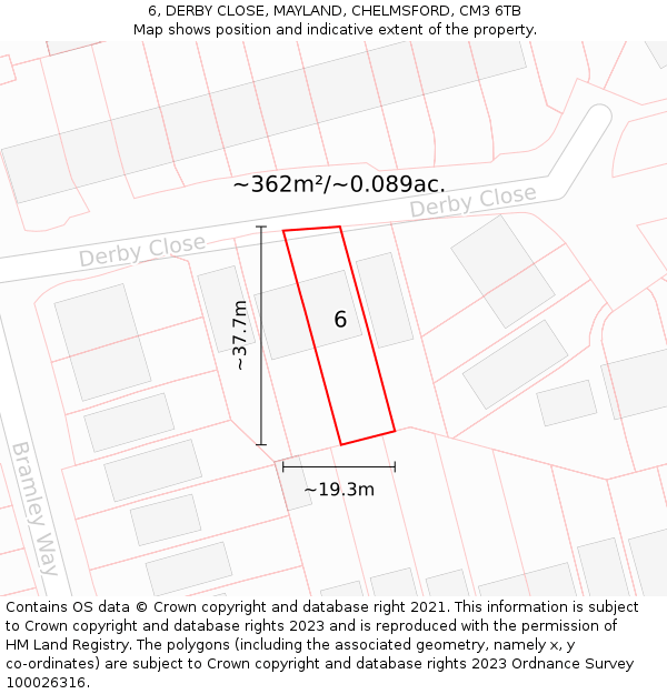 6, DERBY CLOSE, MAYLAND, CHELMSFORD, CM3 6TB: Plot and title map