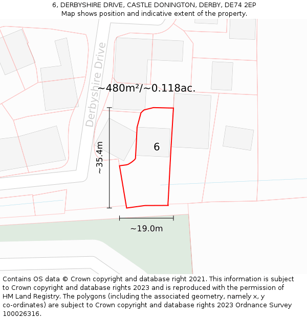 6, DERBYSHIRE DRIVE, CASTLE DONINGTON, DERBY, DE74 2EP: Plot and title map
