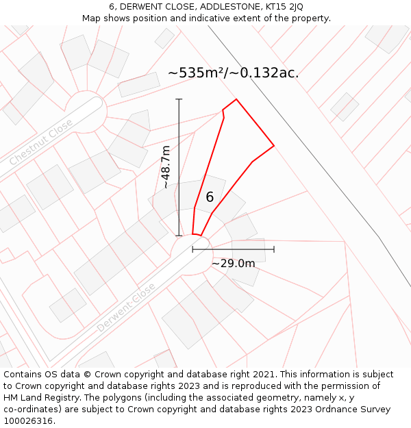 6, DERWENT CLOSE, ADDLESTONE, KT15 2JQ: Plot and title map