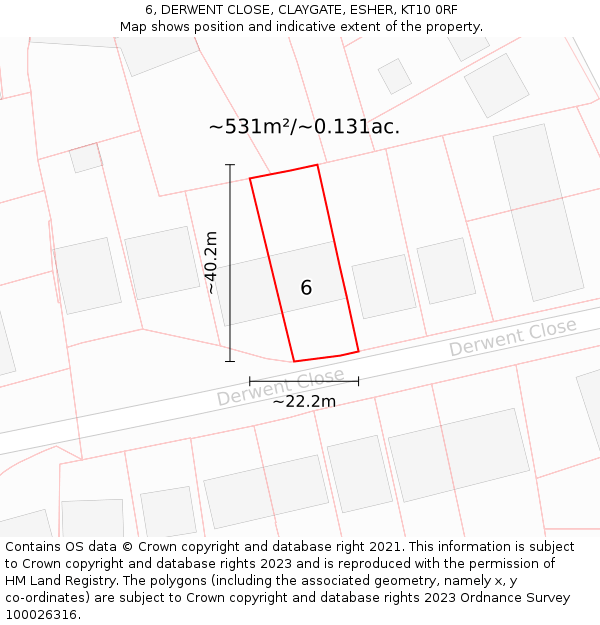 6, DERWENT CLOSE, CLAYGATE, ESHER, KT10 0RF: Plot and title map