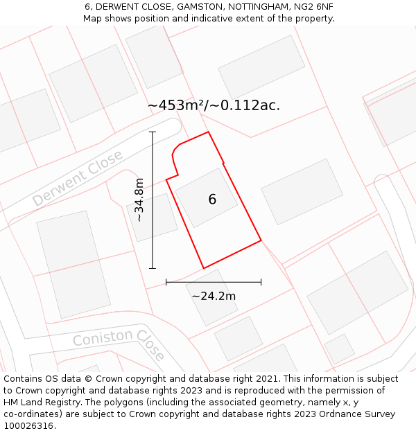 6, DERWENT CLOSE, GAMSTON, NOTTINGHAM, NG2 6NF: Plot and title map