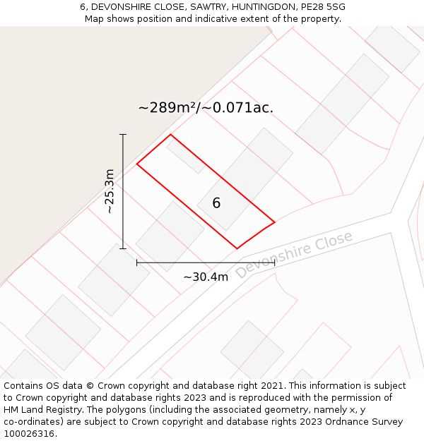 6, DEVONSHIRE CLOSE, SAWTRY, HUNTINGDON, PE28 5SG: Plot and title map