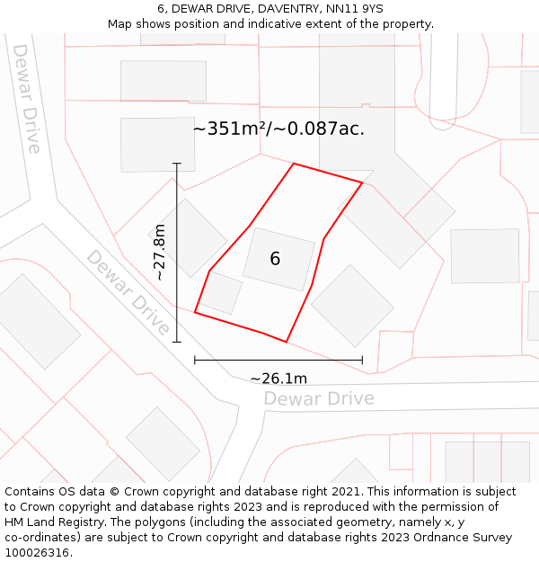 6, DEWAR DRIVE, DAVENTRY, NN11 9YS: Plot and title map