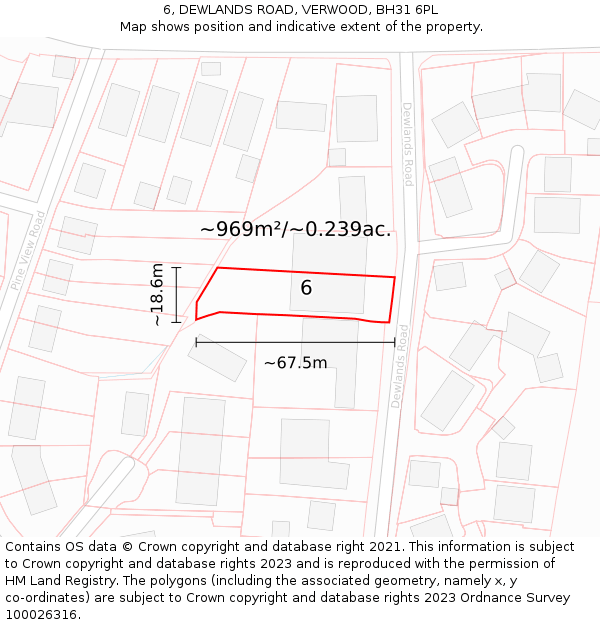 6, DEWLANDS ROAD, VERWOOD, BH31 6PL: Plot and title map