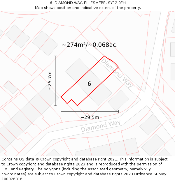 6, DIAMOND WAY, ELLESMERE, SY12 0FH: Plot and title map