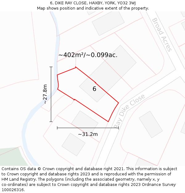 6, DIKE RAY CLOSE, HAXBY, YORK, YO32 3WJ: Plot and title map