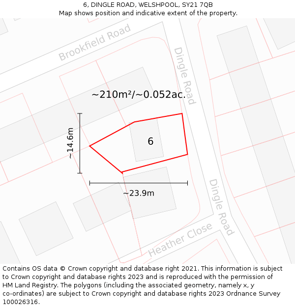 6, DINGLE ROAD, WELSHPOOL, SY21 7QB: Plot and title map