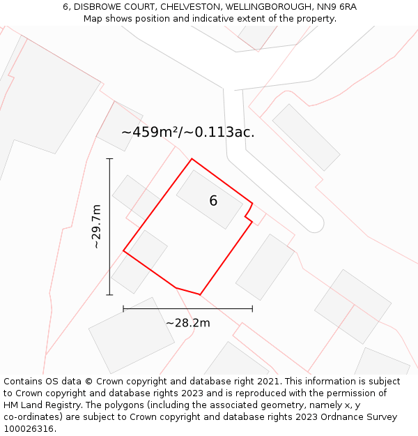 6, DISBROWE COURT, CHELVESTON, WELLINGBOROUGH, NN9 6RA: Plot and title map