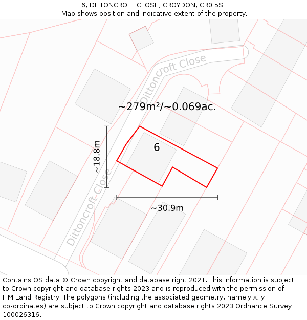 6, DITTONCROFT CLOSE, CROYDON, CR0 5SL: Plot and title map