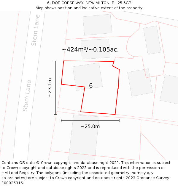 6, DOE COPSE WAY, NEW MILTON, BH25 5GB: Plot and title map