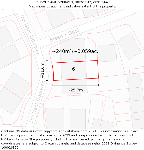 6, DOL NANT DDERWEN, BRIDGEND, CF31 5AA: Plot and title map