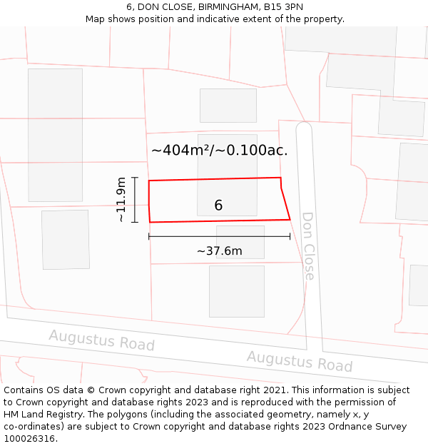 6, DON CLOSE, BIRMINGHAM, B15 3PN: Plot and title map