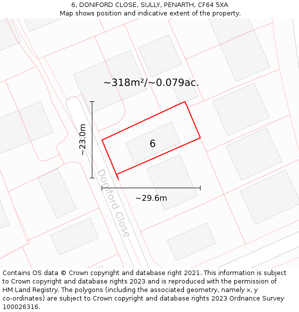 6, DONIFORD CLOSE, SULLY, PENARTH, CF64 5XA: Plot and title map