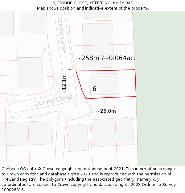 6, DONNE CLOSE, KETTERING, NN16 9XS: Plot and title map