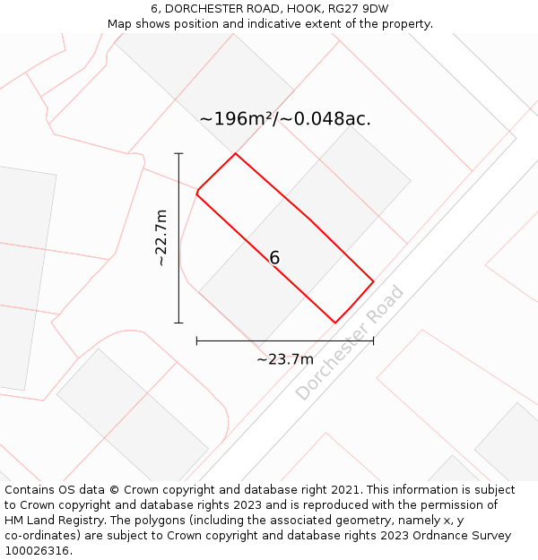 6, DORCHESTER ROAD, HOOK, RG27 9DW: Plot and title map