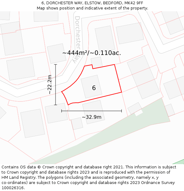 6, DORCHESTER WAY, ELSTOW, BEDFORD, MK42 9FF: Plot and title map