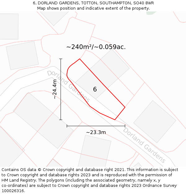 6, DORLAND GARDENS, TOTTON, SOUTHAMPTON, SO40 8WR: Plot and title map