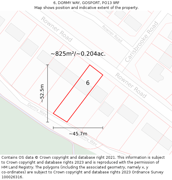 6, DORMY WAY, GOSPORT, PO13 9RF: Plot and title map