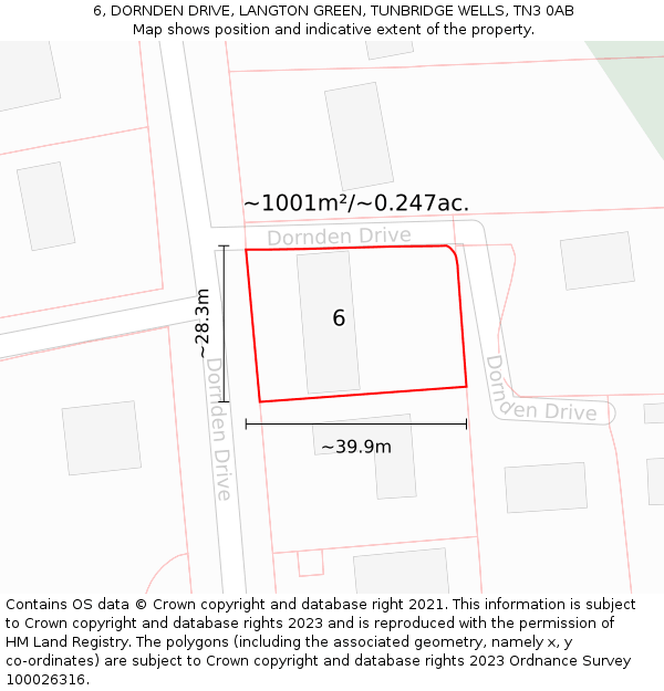 6, DORNDEN DRIVE, LANGTON GREEN, TUNBRIDGE WELLS, TN3 0AB: Plot and title map