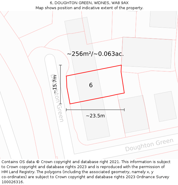 6, DOUGHTON GREEN, WIDNES, WA8 9AX: Plot and title map