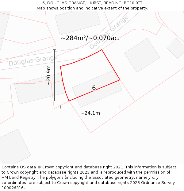 6, DOUGLAS GRANGE, HURST, READING, RG10 0TT: Plot and title map